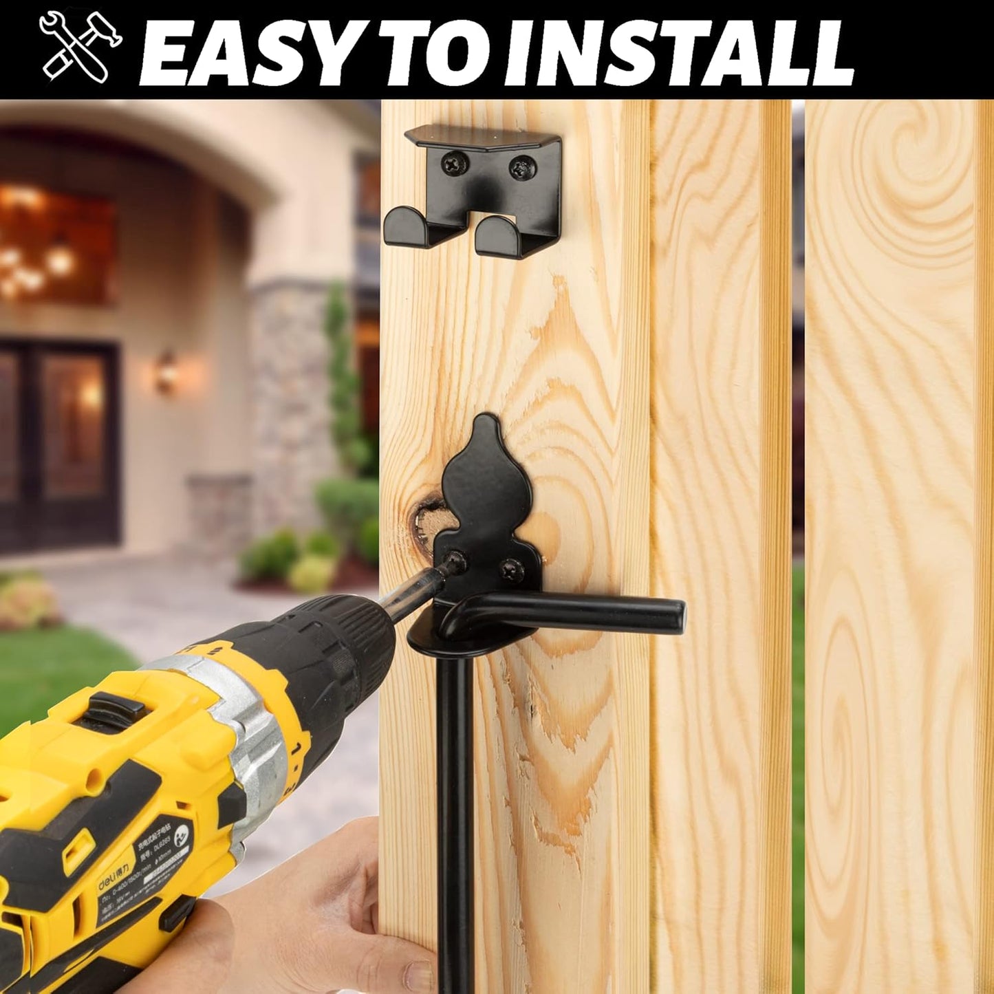 18" Heavy Duty Cane Bolt Gate Drop Rod Hardware Ground Latch for Wood PVC Vinyl Metal Fences Gates, Double Doors, Black Solid Steel -1 Pack