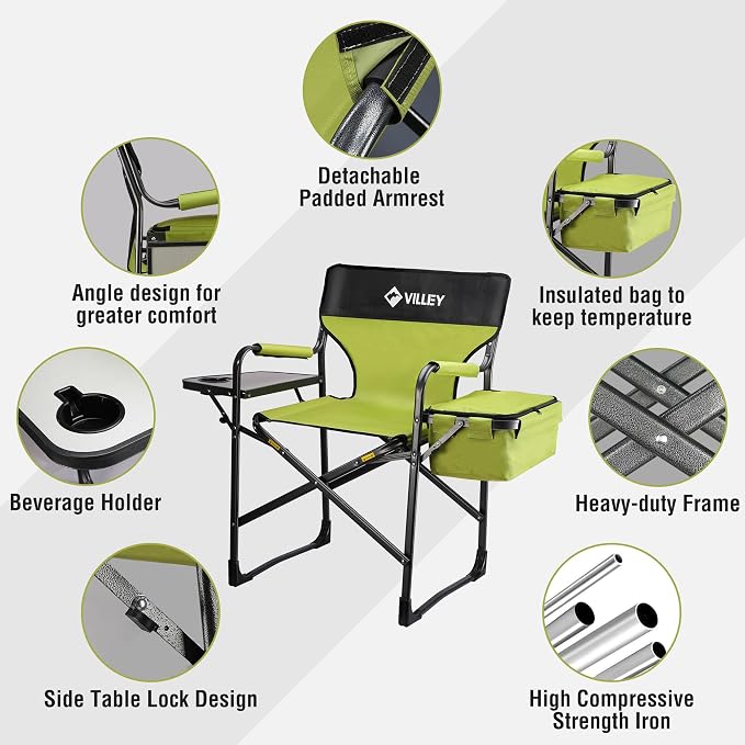 VILLEY Heavy Duty Directors Chair, Folding Camping Chairs, - Image 4
