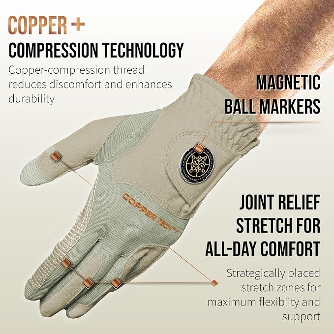 Copper Tech Golf Gloves Men Right Handed Golfer or Left Handed Golfer | Copper - Image 2