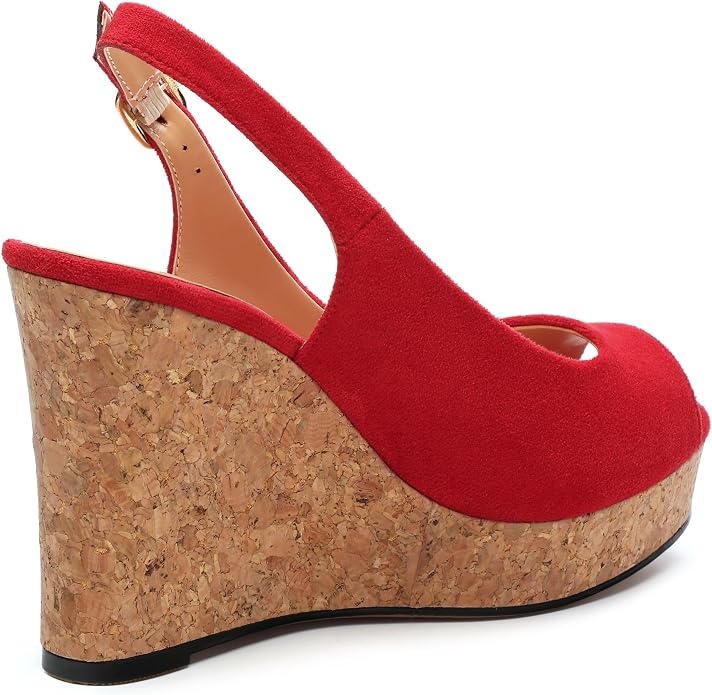 Womens Wedge Platform Sandals Peep Open Toe Slingback Buckle High Heel Dress - Image 5