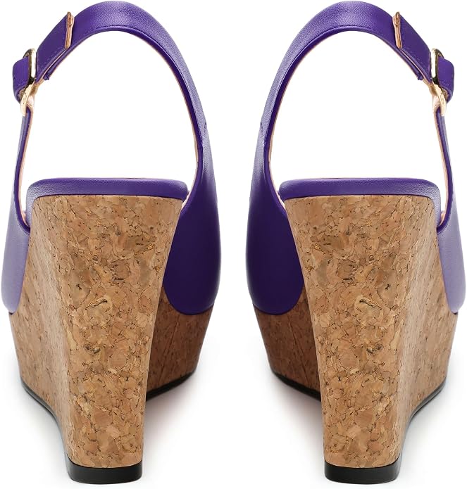 Womens Peep Toe Wedge Heels Matte Fashion Cork Slingback Pumps Platform Wedge - Image 4