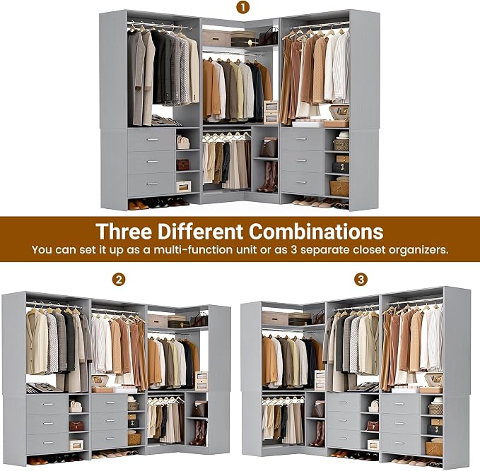 Aheaplus Closet System with 6 Drawers, 4 Hanging Rods & Corner Tower, Corner - Image 3