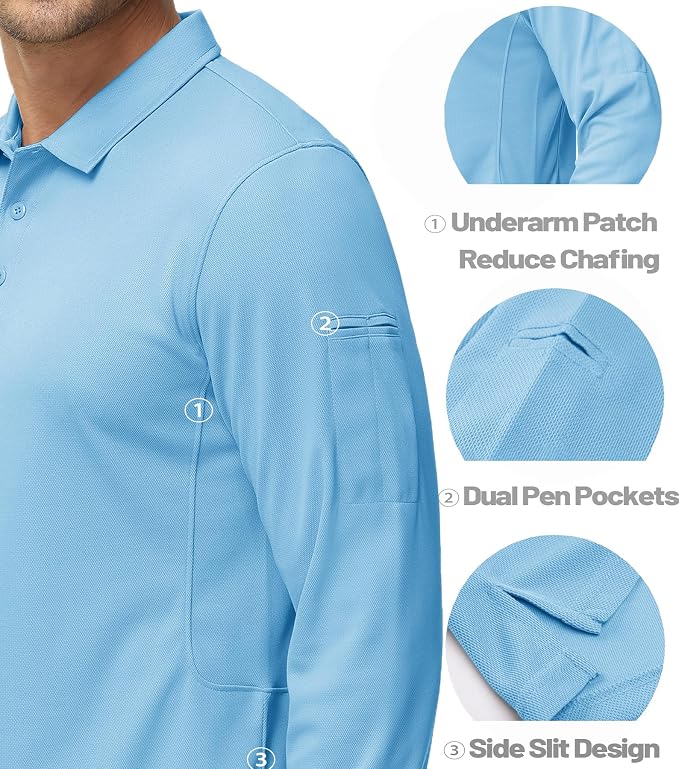 MAGCOMSEN Men's Polo Shirts 3 Button Quick Dry Performance Long Sleeve Tactical - Image 4