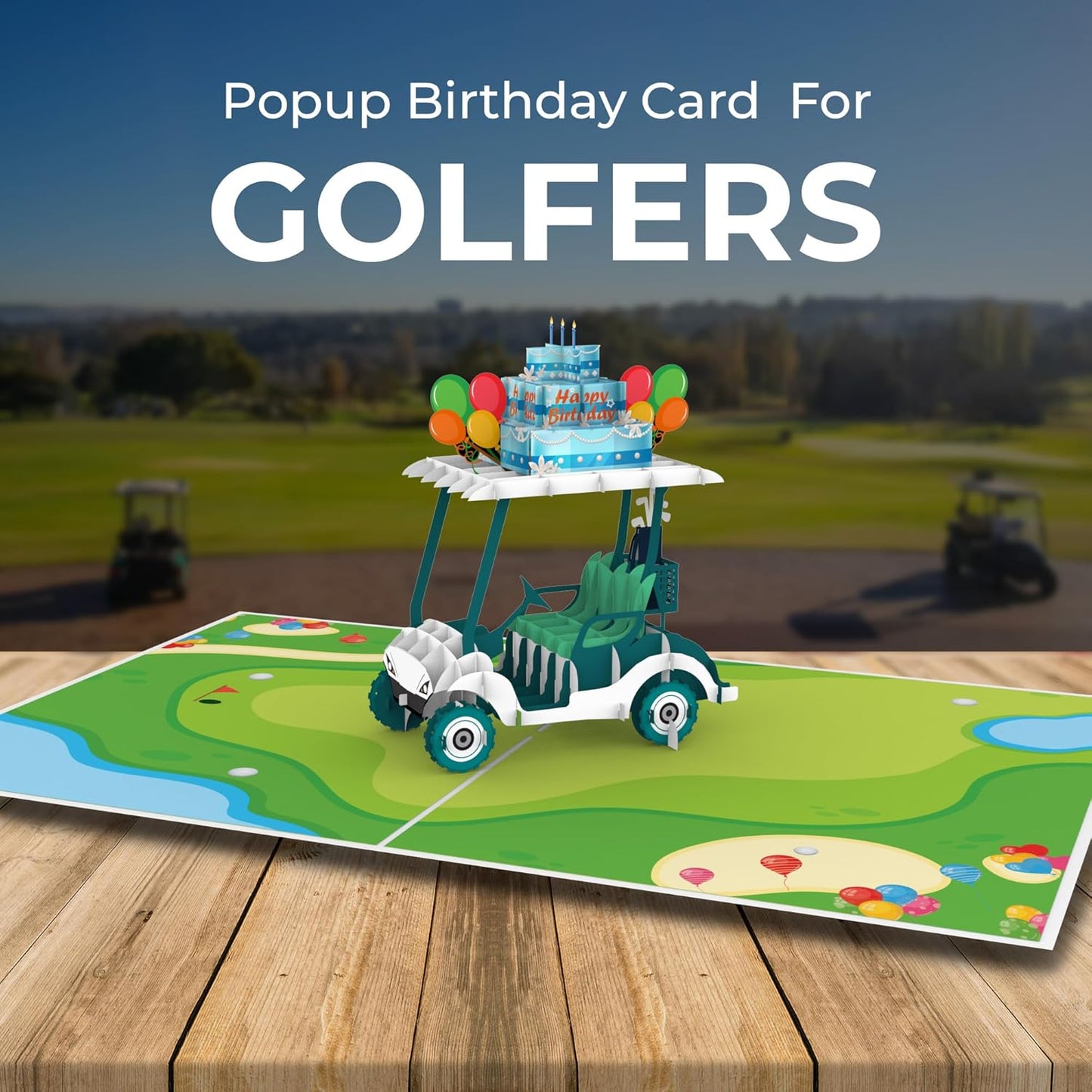 iGifts And Cards Hole-in-One Golf Cart 3D Pop Up Card, 6"x8", Includes Notecard and Envelope, Fun Sports-Themed Greeting for Birthdays, Golf Lovers, and Outdoor Party Decorations