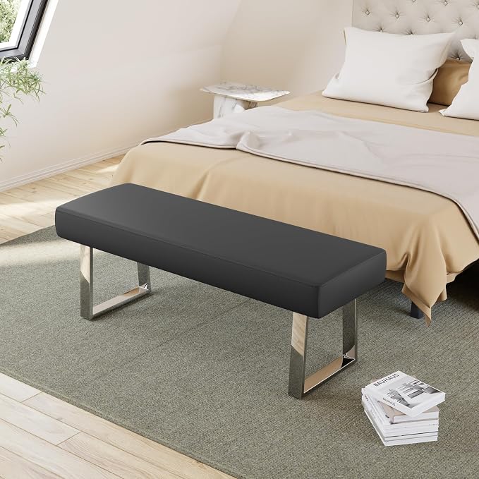 JIEXI Bedroom Bench Bed end upholstered Bench Indoor Corner Small Footstool - Image 4