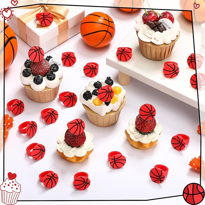 Honeydak 48 Pcs Basketball Cupcake Rings Toppers Decoration Sport Ball Theme - Image 3