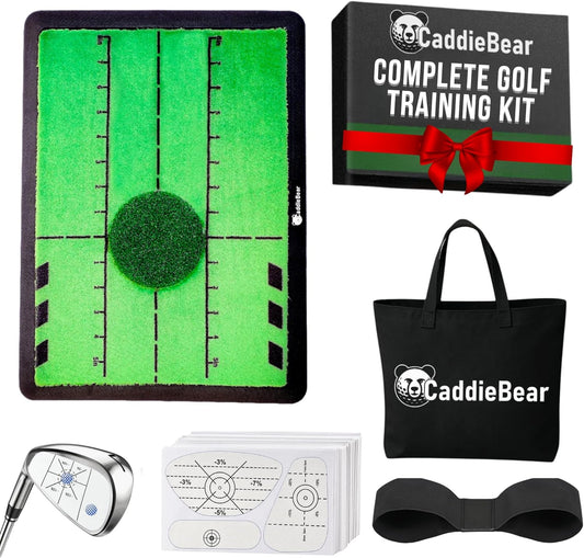 5-in-1 Golf Hitting Mat Set, Golf Accessories, Bag, Swing Path Feedback, Artificial Turf, Impact Tape, Arm Band & Replaceable Layer, Golf Mats Practice Outdoor/Indoor, Gifts for Golfers