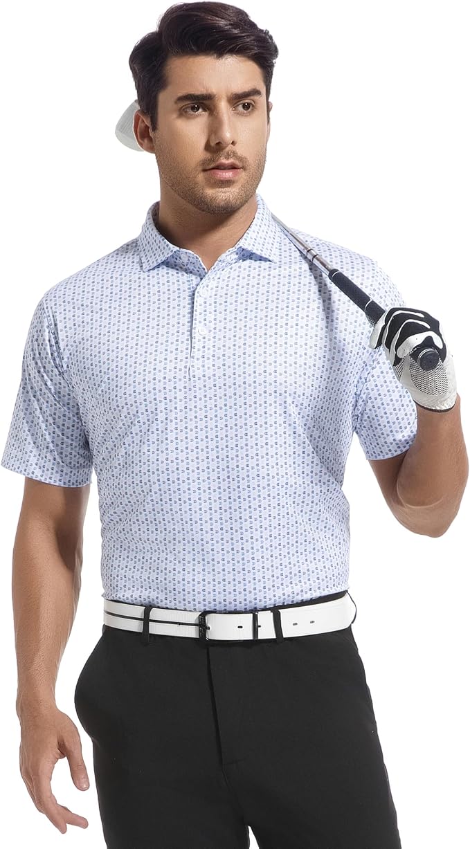 Alex Vando Mens Golf Shirt Moisture Wicking Classic Print Golf Shirts - Image 3
