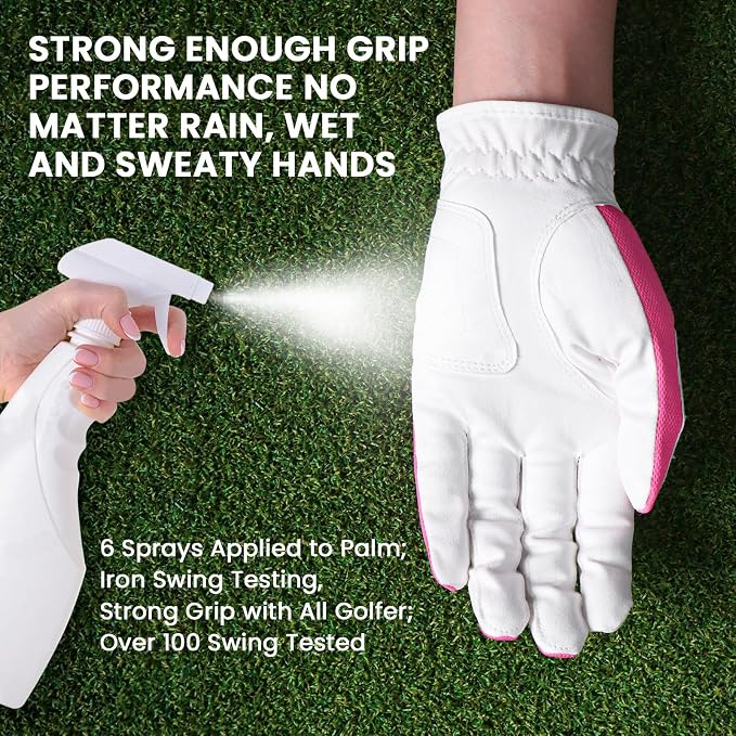 Golf Gloves Women Left Right Handed Golfer Rain Grip Hot Wet All Weather 2 Pack - Image 3
