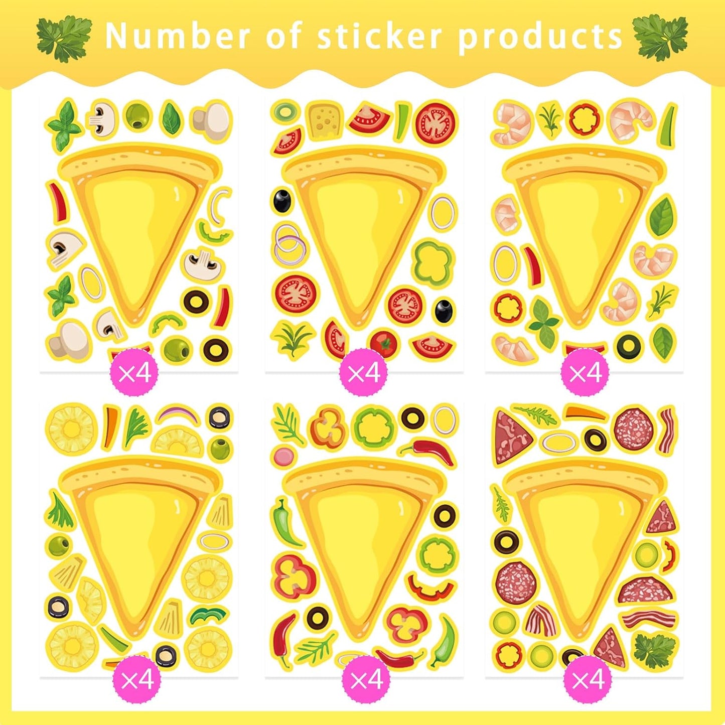 24 Sheets Make Your Own Pizza Stickers for Kids, Pizza Party & Family Night, Food Stickers, Motivational Reward Stickers for Teachers and Students