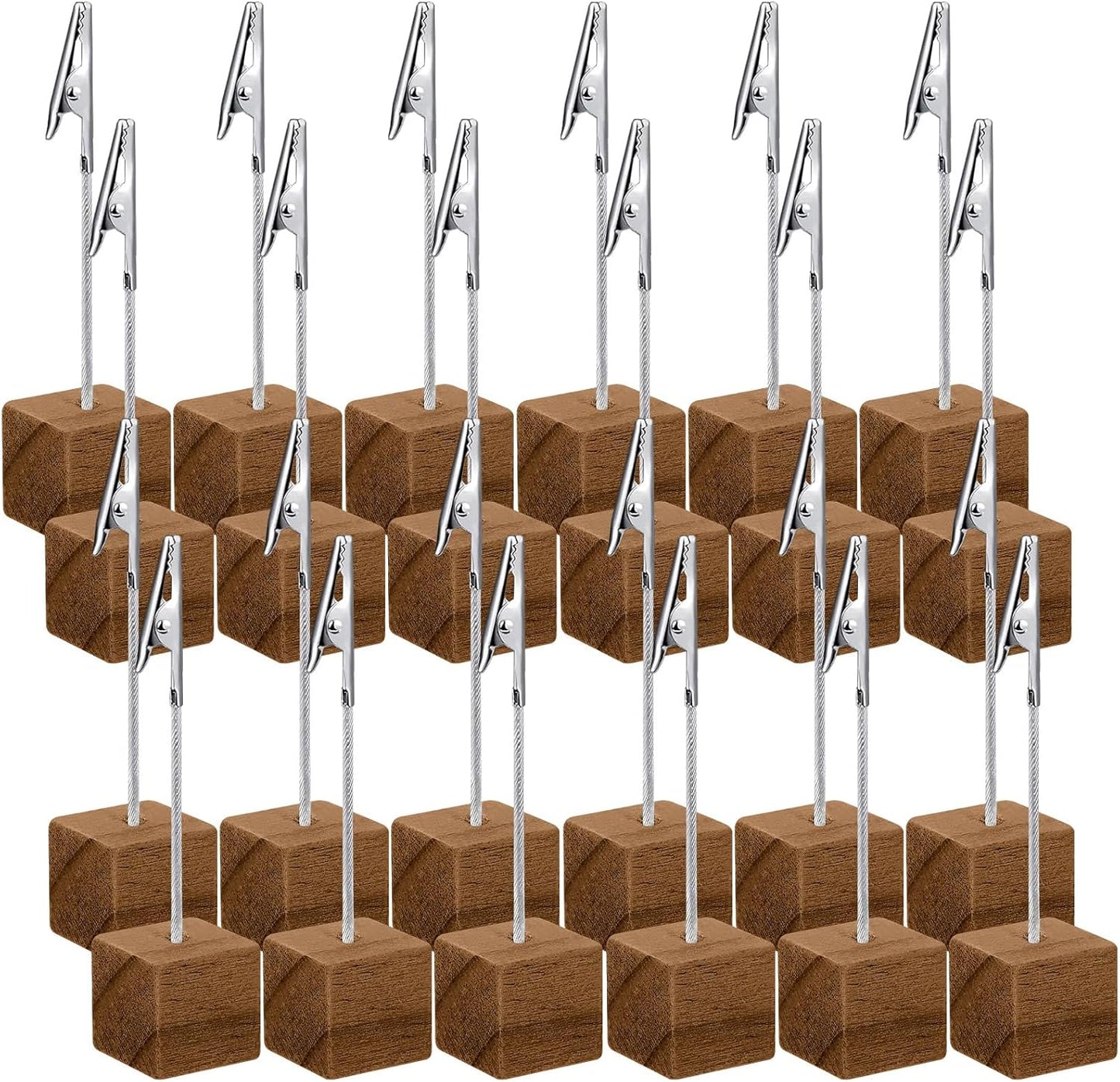 24 Pcs Cube Base Memo Clip Holder Lightweight Wood Cube with Alligator Clasp for Displaying Pictures Number Menu Name Card Wedding Party Meeting