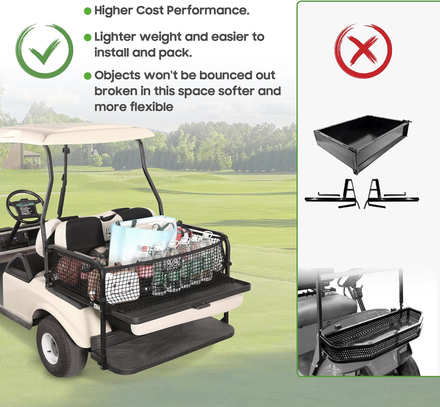 10L0L 4 Passenger Golf Cart Cargo Net for Yamaha,Club Car DS/Precedent, EZGO TXT/RXV, Adjustable Elastic Storage Net, Cargo Mesh Organizer Nets with Strong Buckle