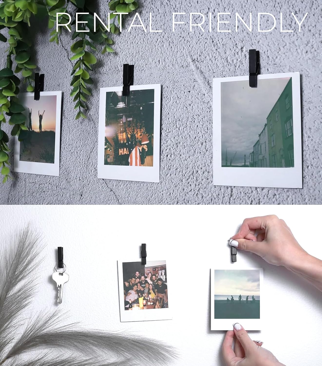 20 Pack Mini Self Adhesive Clips for Pictures - Black Wood Clip Photo Holders for Wall, Poster Hanger, Photo Cards Hanging Display Board & Picture Boards, Artwork Photos Holders Card Room Decor