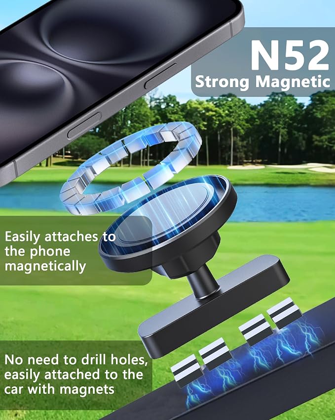 Magnetic Golf Cart Phone Holder：360 ° Rotatable Anti Shake Alloy Phone Mount - Image 4