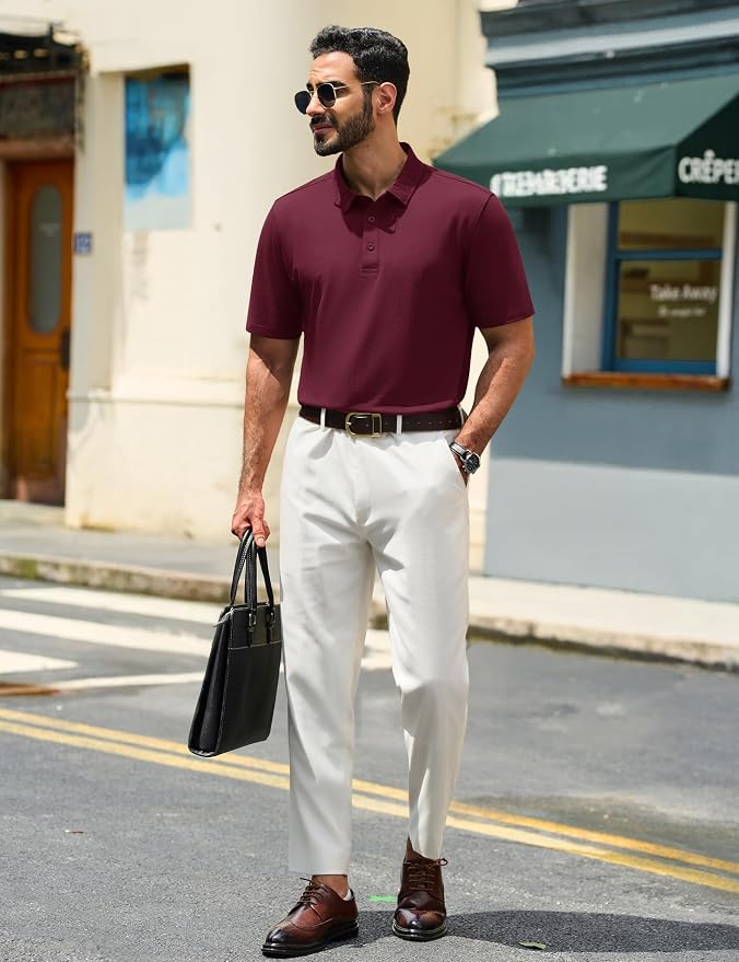 TACVASEN Mens Polo Shirts Short Sleeve Pique 3 Buttons Golf Polo Cooling - Image 4