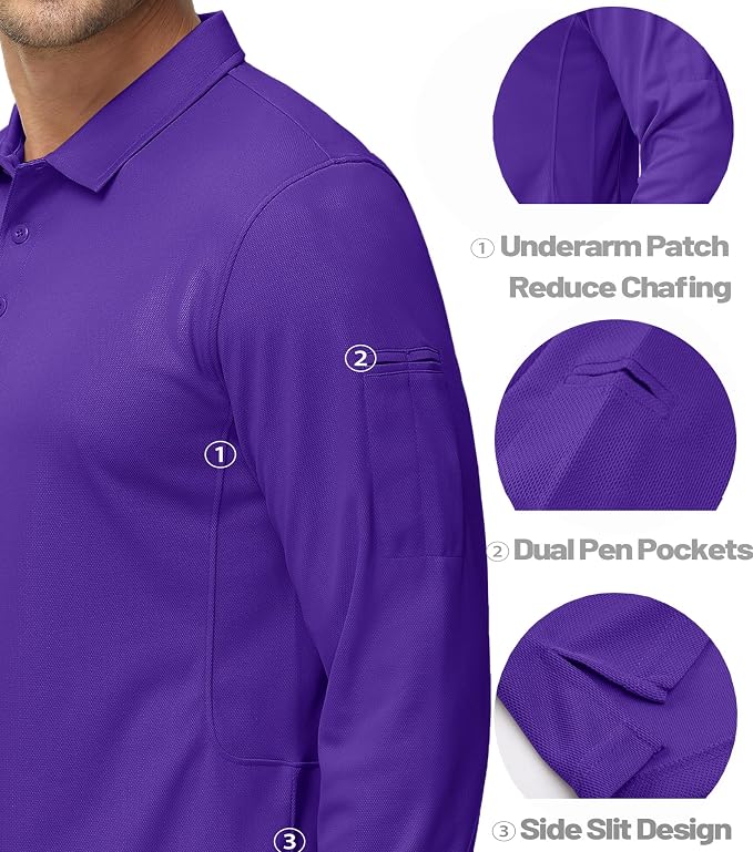 MAGCOMSEN Men's Polo Shirts 3 Button Quick Dry Performance Long Sleeve Tactical - Image 4