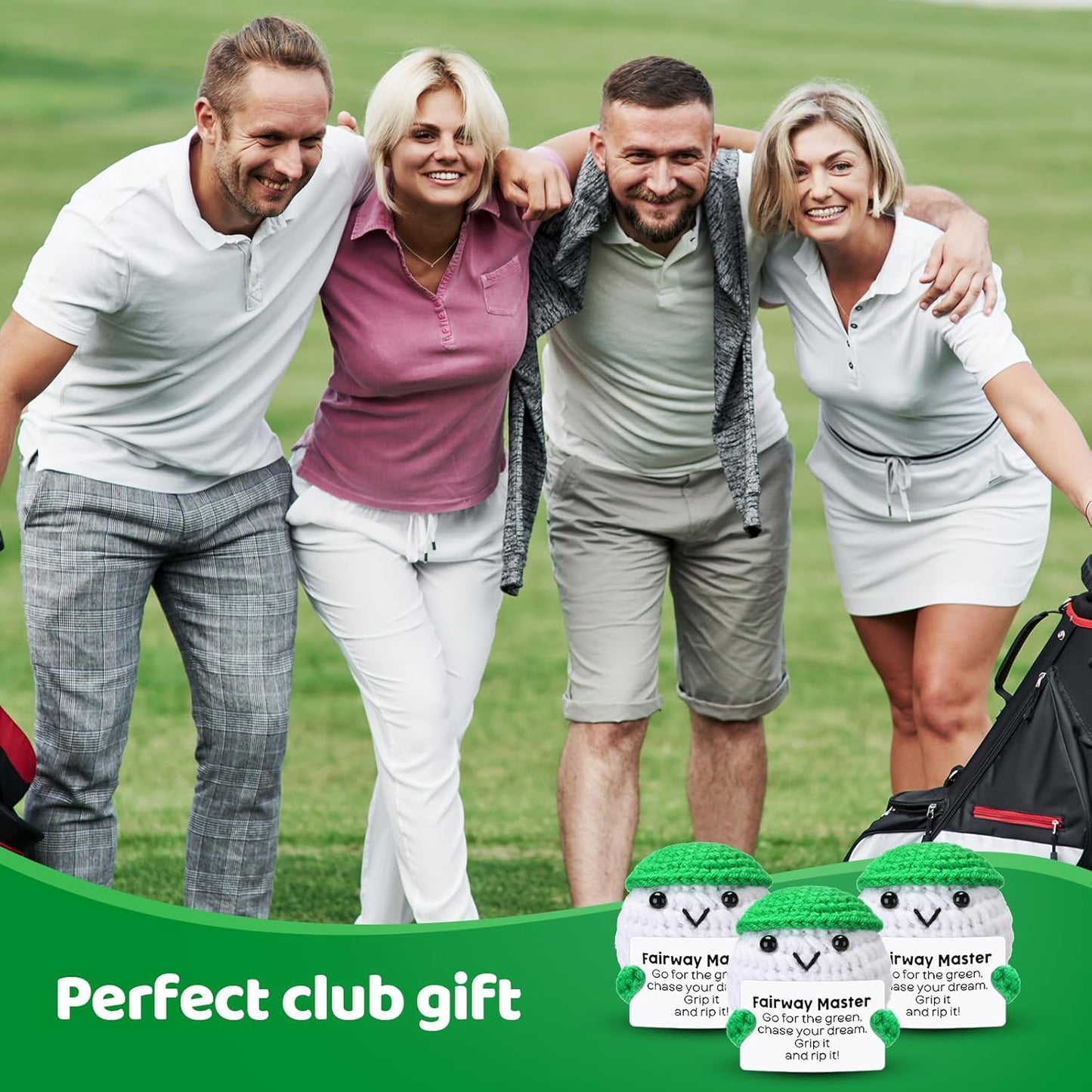 12pcs Funny Golf Gifts for Team Bulk Golf Balls with Motivational Cards Positive Handmade Mini Crochet Team Gift for Coach Women Men Coworker Birthday Christmas Party Favors