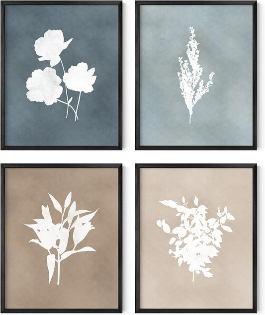 HAUS AND HUES Floral Wall Art - Set of 4 Plant Posters for Wall Vintage Botanical Prints, Flower Pictures for Room Aesthetic, Vintage Art Prints Flower Wall Art (Black Frame, 8x10)
