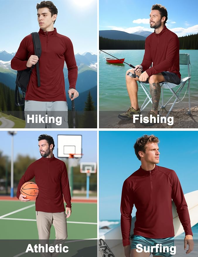 CRYSULLY Men's Long Sleeve 1/4 Zip Shirts Sun Protection Pullover UPF 50+ Rash - Image 4