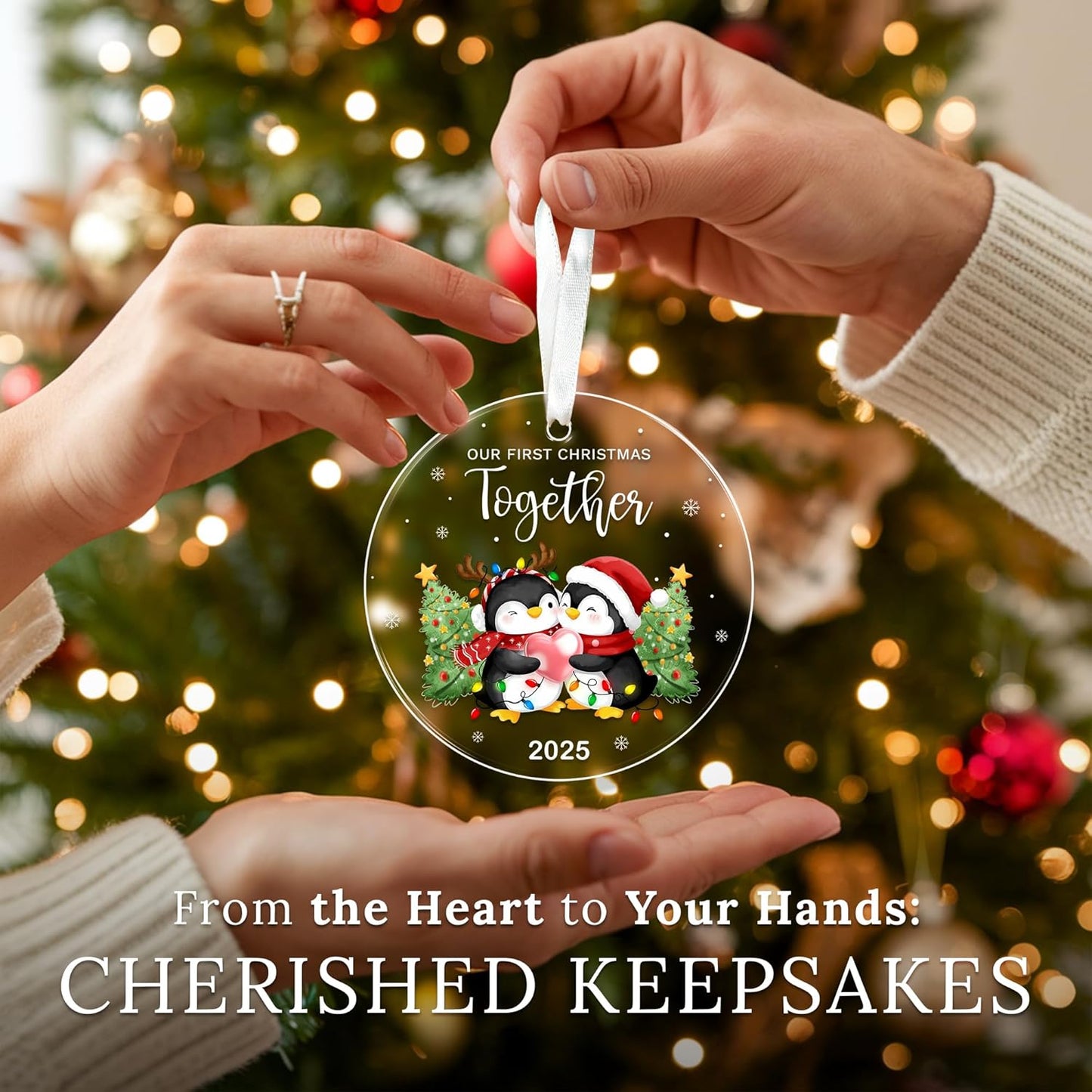 HEXMOZ First Christmas Together Ornament 2025 - Penguin Couples First Christmas Ornament - Couples Gifts for Him Her, Boyfriend Girlfriend, Married Couple Better Together Anniversary - Xmas Decoration