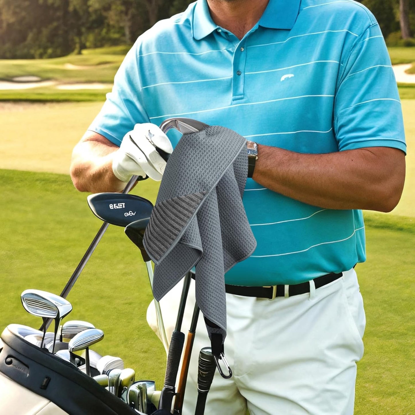 2 Pack Magnetic Golf Towels with Carabiner, Ultra Absorbent Microfiber, Wire Cleaning Cloth, Waffle Pattern Golf Towel with Magnet for Men Women, Golf Accessories for Golf Bags, Carts or Clubs