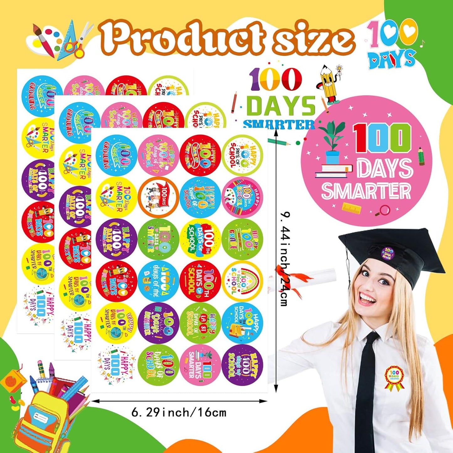 192 PCS Happy 100 Days of School Stickers for Kids, 100th Day Smarter Badge Reward Stickers, Teacher Reward Smarter Sticker School Party Favors