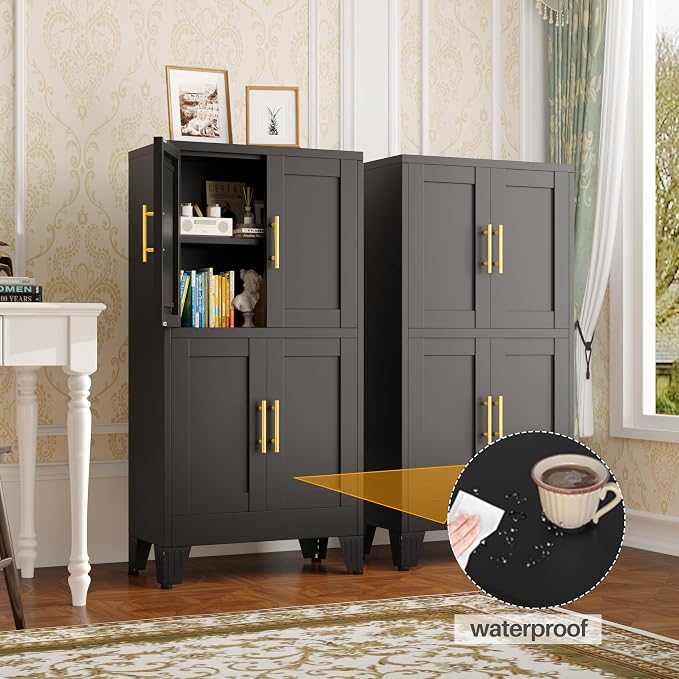 47“H Black Metal Bathroom Storage Cabinet, Kitchen Pantry Cabinet - Image 4