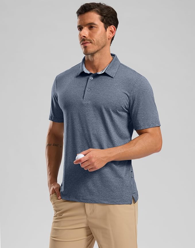 Golf Shirts Heather Polo Short Sleeve Dry Fit Lightweight Moisture Wicking - Image 2