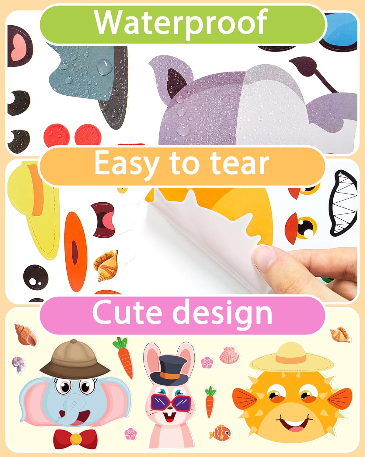 24 Pcs Make Your Own Animal Sticker Sheet, Animal Party Favors Face Stickers for Kids Girls Toddlers Crafts Activities Bags Birthday Party Favors Supplies