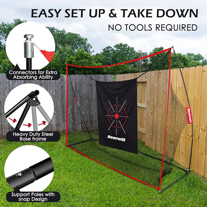 Bearwill Golf Net, 10x7ft Heavy Duty Golf Practice Nets - Image 6