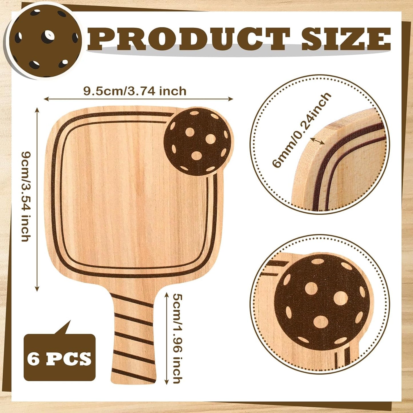 Hushee 6 Pack Christmas Gifts Drink Coasters Wood Coasters Set Paddle Shape with Handle Funny Gift for Women Men Sports Lovers Fans Party Favors Decorations