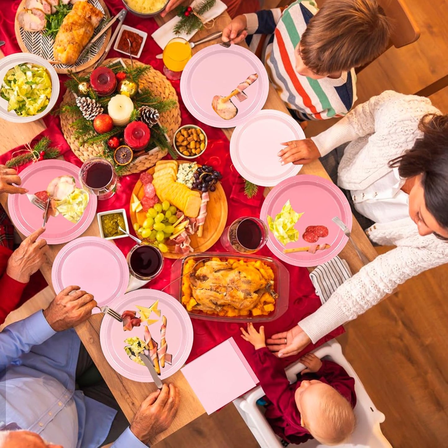 180Pcs Pink Paper Plates Party Supplies Boho Paper Plates and Napkins Serve 60 Disposable Tableware Set for Birthday Party Decorations Game Day Family School Holiday Sports Events