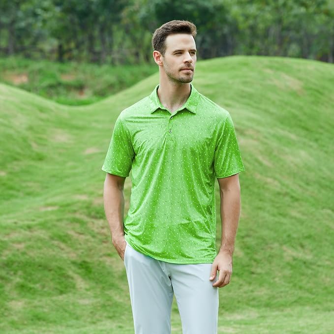 Esabel.C Golf Shirts for Men Dry Fit Performance Short Sleeve Print Moisture - Image 3
