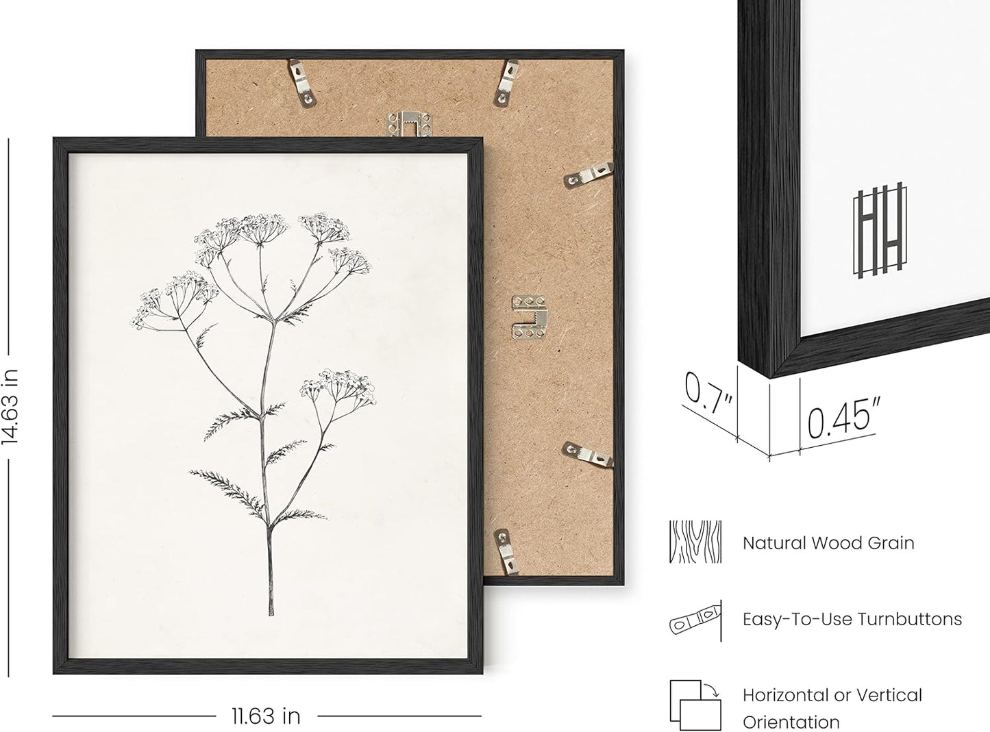 HAUS AND HUES Grey Floral Wall Art - Set of 4 Plant Posters for Wall Vintage, Botanical Prints, Black and White Flower Pictures for Room Aesthetic, Farmhouse Bathroom, Rustic Art (Black Frame, 11x14)