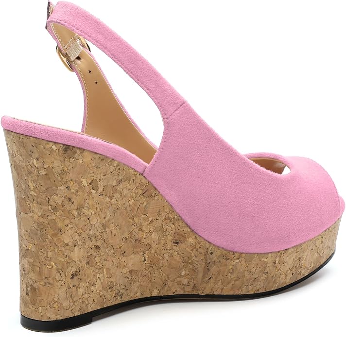 Womens Wedge Platform Sandals Peep Open Toe Slingback Buckle High Heel Dress - Image 5