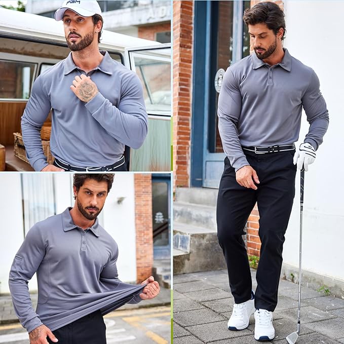 Deyeek Men's Polo Shirts Long Sleeve Golf Polo Shirts - Image 2