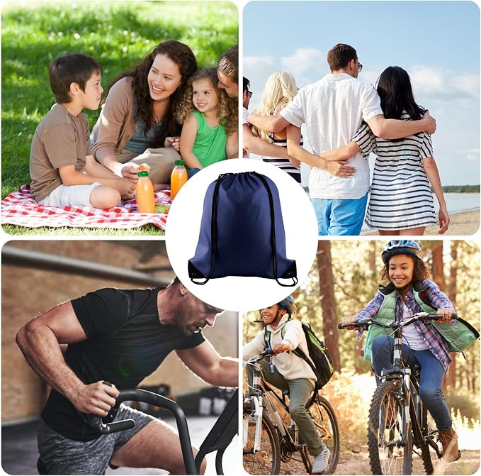KUUQA 12Pcs Drawstring Backpack Bags Bulk Navy Blue Drawstring Bag Foldable Gym - Image 6
