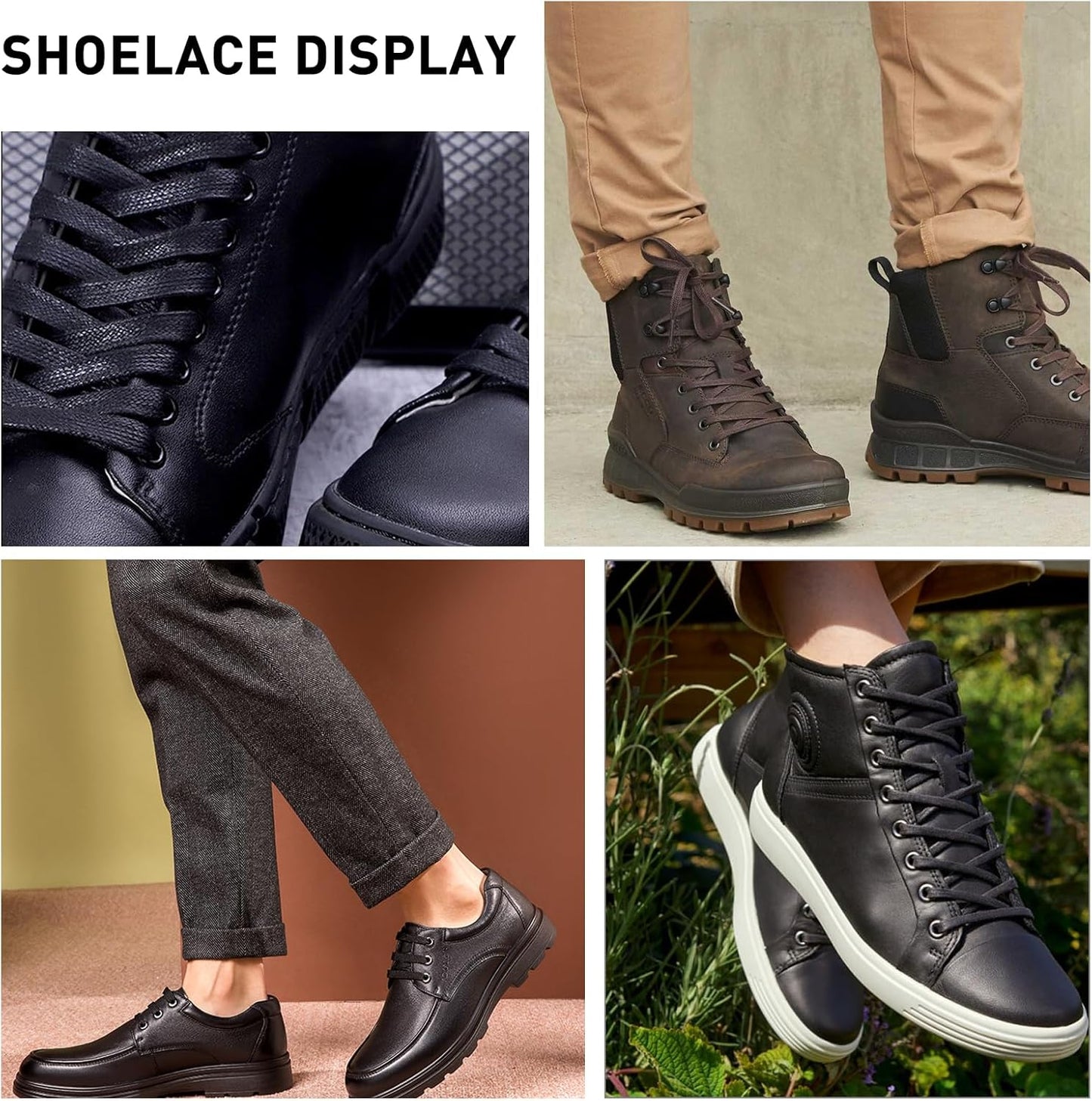 2 Pairs Waxed Flat Shoe Laces for ECCO Lace Up Leather Sneakers, 1/4"(6mm) Dress Cotton Shoelaces Replacement