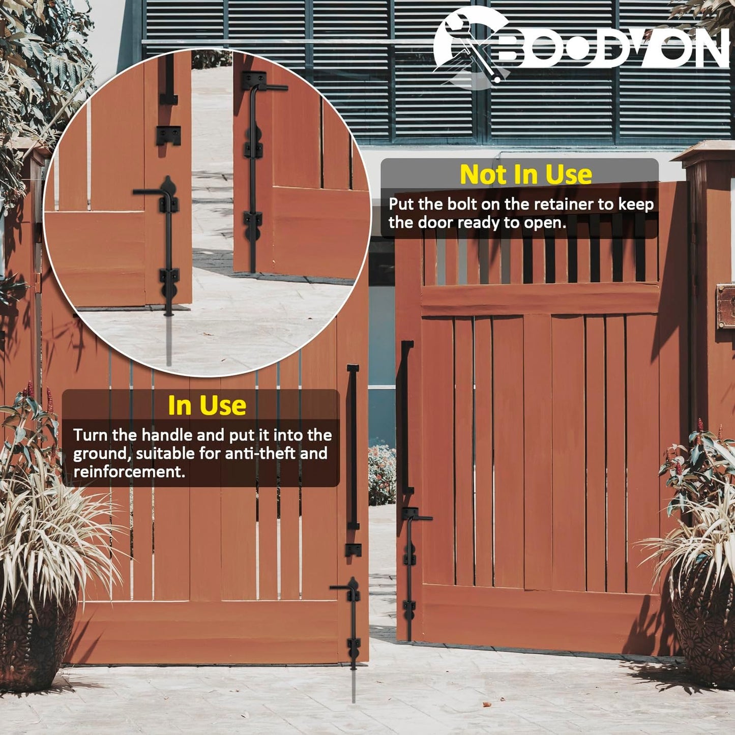 18 Inch Cane Bolt Gate Drop Rod Heavy Duty Gate Hardware, Gate Ground Latch for Wooden Fences, Metal Gates Doors Stopper for Gate Ground, Wrought Iron Gate Latches, Black Finish(2 Pack)