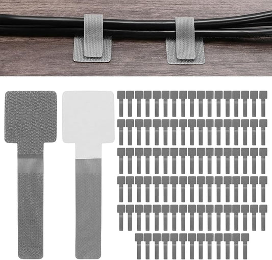 100-Pack Hook and Loop Cable Ties, 3.5 x 1.1 Inch Enhanced Self-Adhesive Cord by MMETERXITY