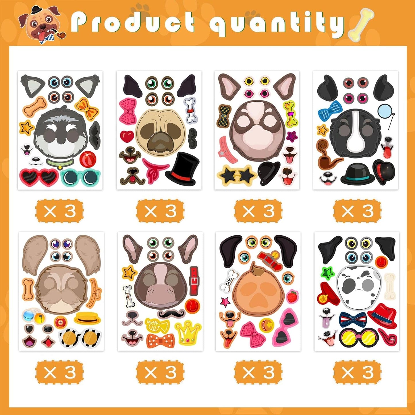 24 Sheets Dogs Make a Face Stickers Make You Own Dogs Stickers Animal Sticker for Kids, Birthday Gift Party Favors Supplies Teacher Art Craft, Games School Activity Reward