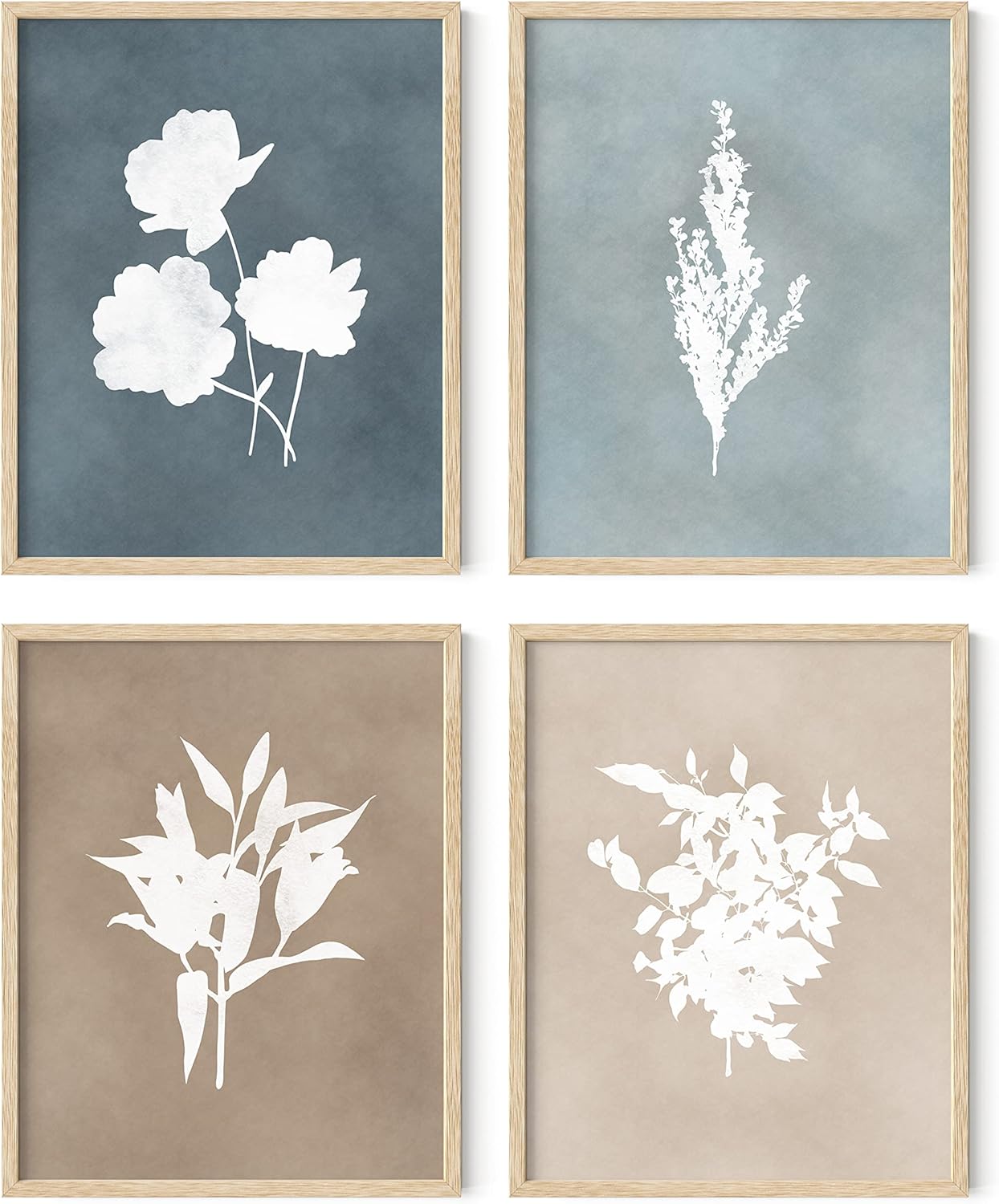 HAUS AND HUES Floral Wall Art - Set of 4 Plant Posters for Wall Vintage Botanical Prints, Flower Pictures for Room Aesthetic, Vintage Art Prints Flower Wall Art (Beige Frame, 11x14)