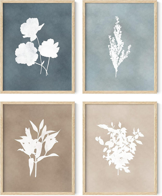 HAUS AND HUES Floral Wall Art - Set of 4 Plant Posters for Wall Vintage Botanical Prints, Flower Pictures for Room Aesthetic, Vintage Art Prints Flower Wall Art (Beige Frame, 11x14)