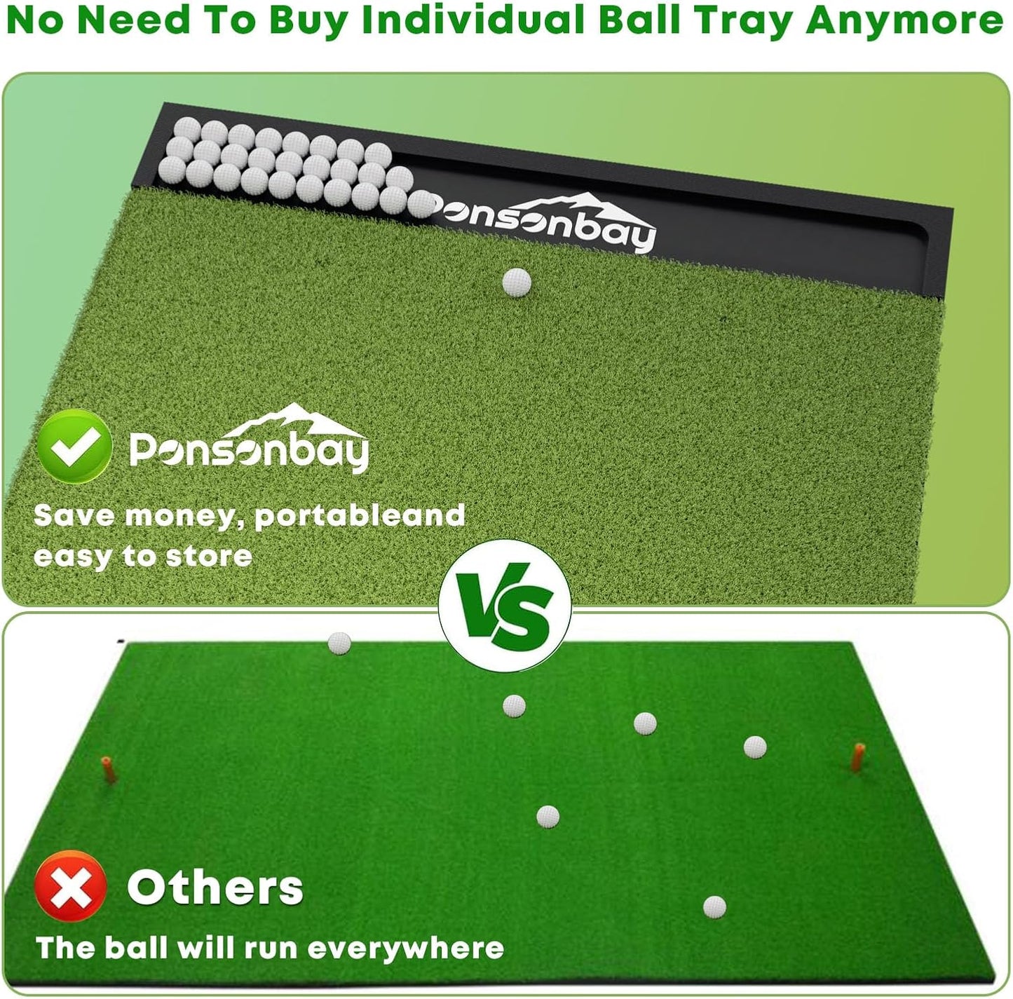 Integrated 5x4ft & 6x5ft 26mm-31mm Golf Mat with Ball Tray, Thickening Golf Mats Practice Outdoor & Indoor, Artificial Turf Matt with 3 Tees for Hitting, Driving Chipping, Swinging
