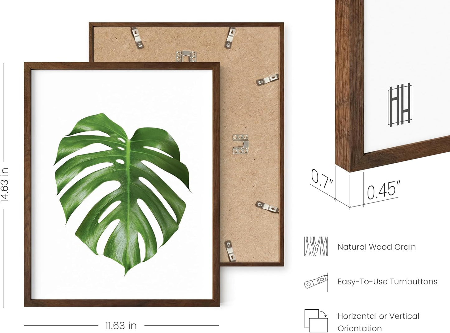 HAUS AND HUES Plant Wall Art - Set of 4 Plant Pictures and Green Wall Art Collection, Botanical Prints, Sage Green Leaves Paintings For Wall, Minimalist Poster (Walnut Frame, 11x14)