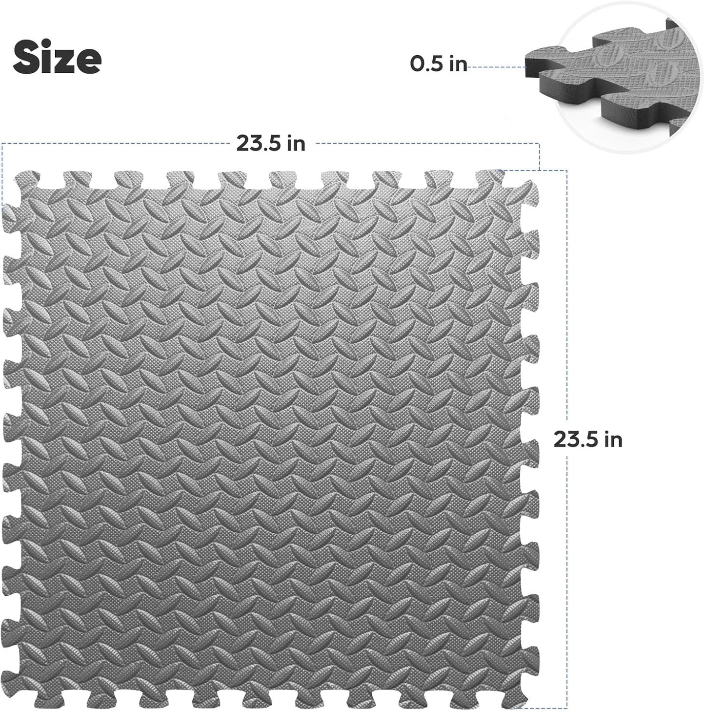 Home Gym Mat, Puzzle Exercise Mat, EVA Interlocking Foam Floor Tiles for Home Workout Equipment and Kids' Play Areas - Blue, 24 in x 24 in x ½ in - (Grey, 24 Pack, 96 SQ FT)