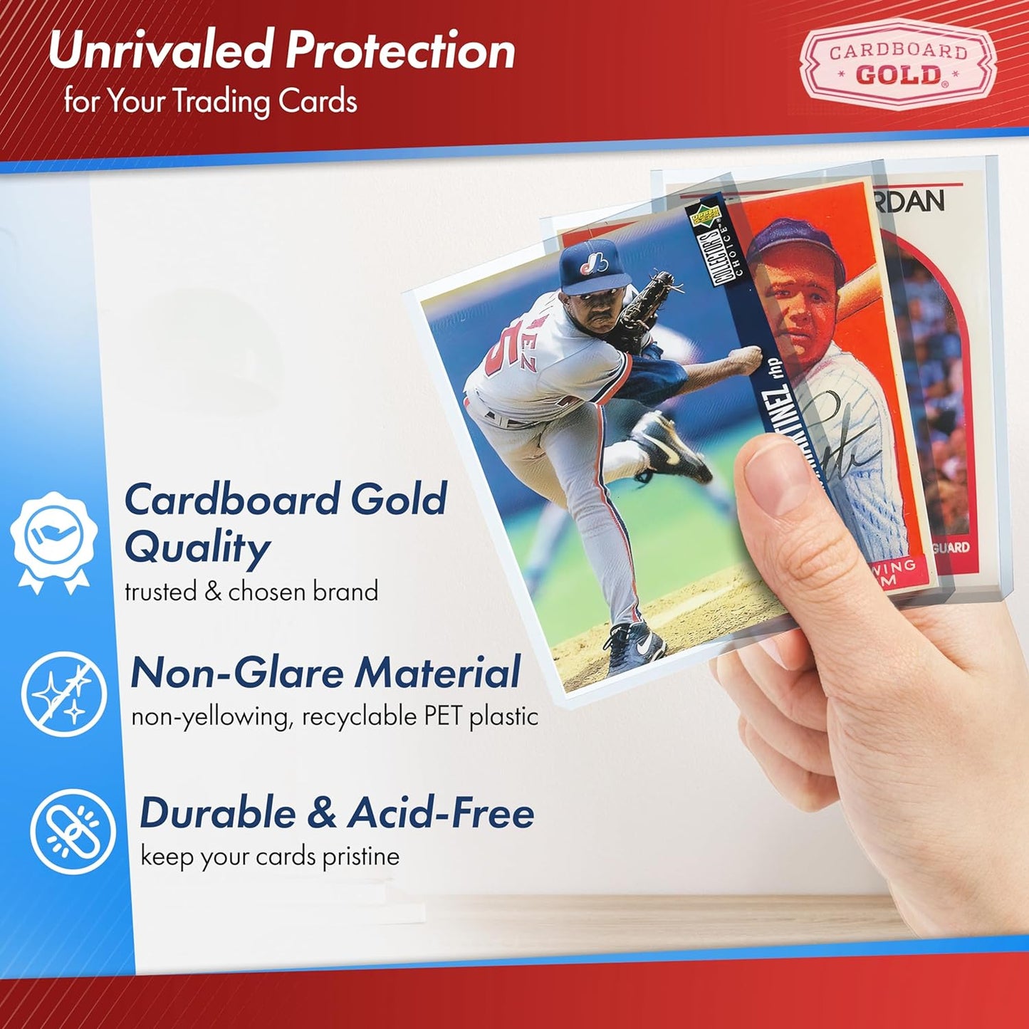 Cardboard Gold - 140pt Top Loaders for Cards - 100 Count - Premium 3x4 Inch Trading Card Toploaders - Protect Your Baseball and Sports Cards with These Crystal Clear Hard Plastic Sleeves Protectors