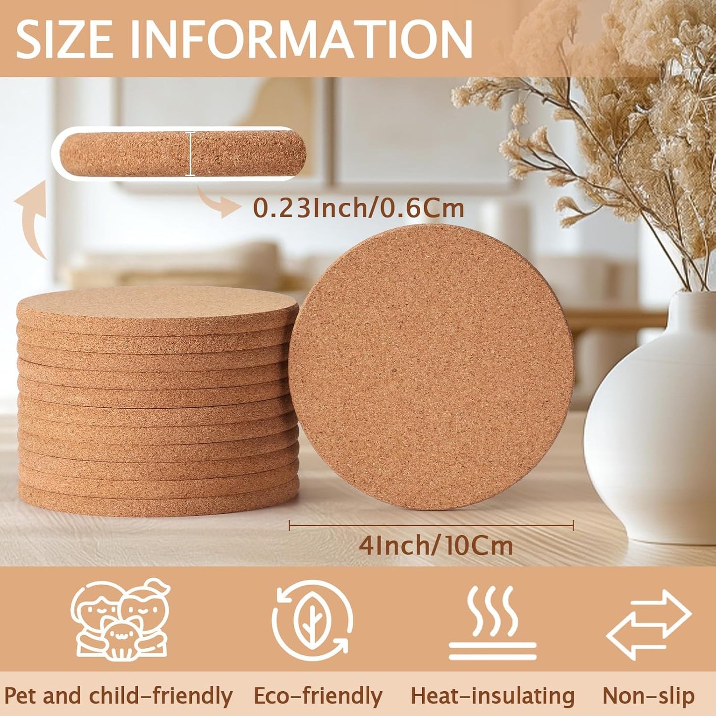 160 Pieces Cork Coasters for Drinks, GOH DODD Thicken Absorbent Blank Coasters for DIY Crafts Laser Engraving Sublimation Wood Burning Plants Painting Housewarming Gifts Wedding, Round, 4 Inch