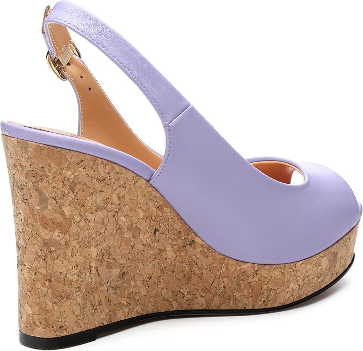 Womens Peep Toe Wedge Heels Matte Fashion Cork Slingback Pumps Platform Wedge - Image 5