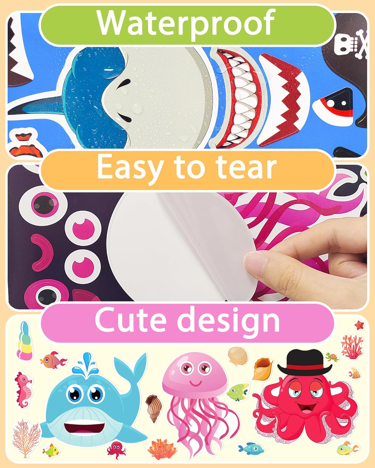 24 Pcs Make Your Own Sea Animal Sticker Sheets for Kids with Animal Party Favors Face Stickers for Toddlers Crafts Activities Gift Bags Birthday Party Favors for Kids